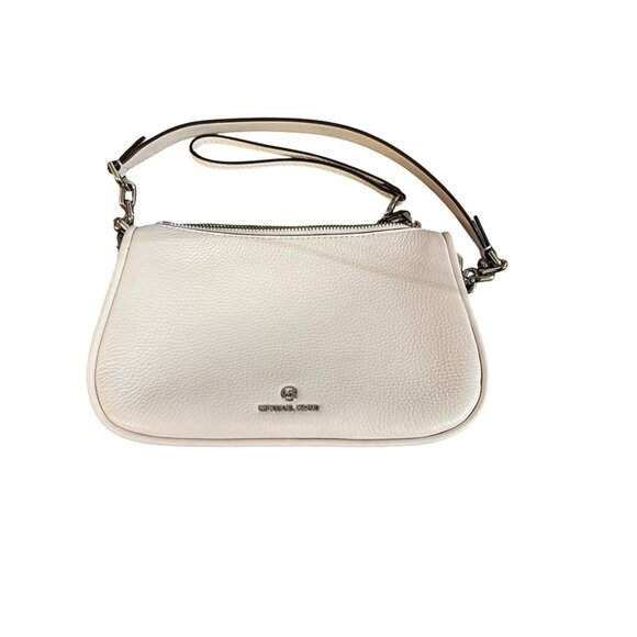 Michael Kors Small Cream Pebbled Leather Purse Wristlet Strap Silver HW Used - Picture 1 of 16